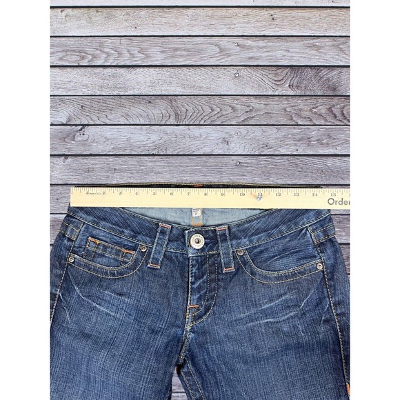 VINTAGE Y2K BEBE BEDAZZLED RHINESTONE KAYLA SLIM ZIP CROP JEANS SIZE 27 - Picture 4 of 8